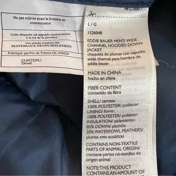 Eddie Bauer Mens Wide Channel Hooded Down Puffer Jacket Coat Size L Blue EB650 - Picture 16 of 16